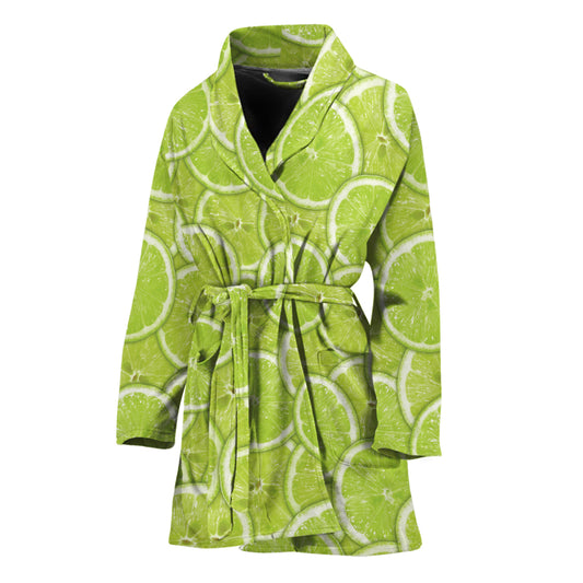 Green Lime Slices Pattern Print Women's Bathrobe