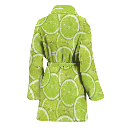 Green Lime Slices Pattern Print Women's Bathrobe