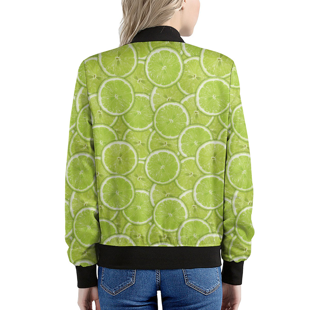 Green Lime Slices Pattern Print Women's Bomber Jacket