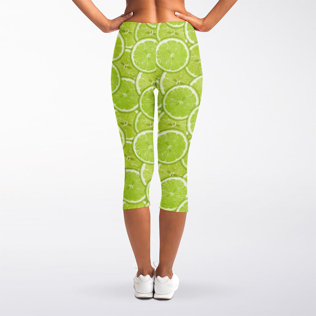 Green Lime Slices Pattern Print Women's Capri Leggings