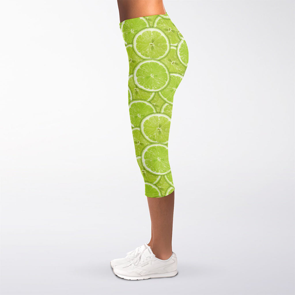 Green Lime Slices Pattern Print Women's Capri Leggings