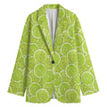 Green Lime Slices Pattern Print Women's Cotton Blazer