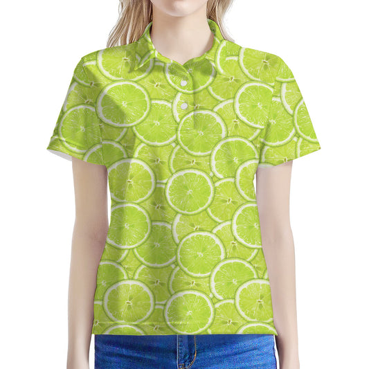 Green Lime Slices Pattern Print Women's Polo Shirt
