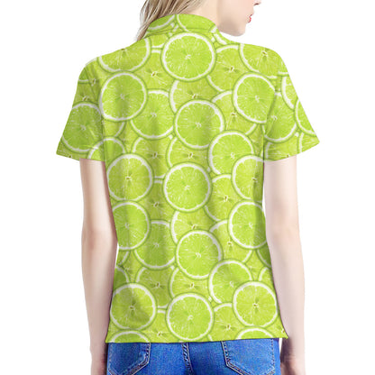 Green Lime Slices Pattern Print Women's Polo Shirt
