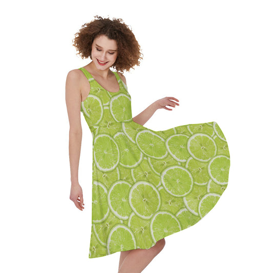 Green Lime Slices Pattern Print Women's Sleeveless Dress