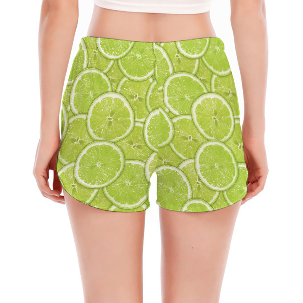 Green Lime Slices Pattern Print Women's Split Running Shorts