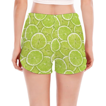 Green Lime Slices Pattern Print Women's Split Running Shorts