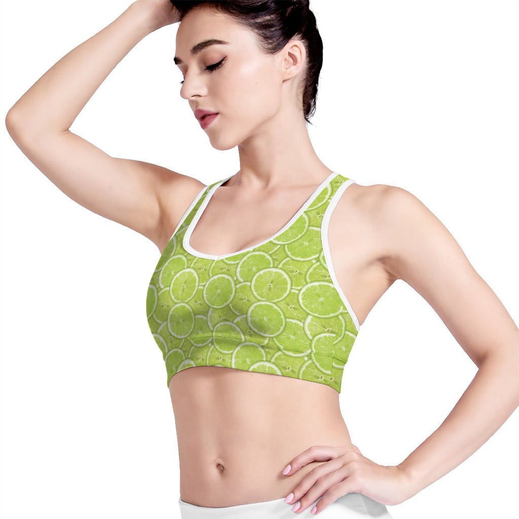 Green Lime Slices Pattern Print Women's Sports Bra