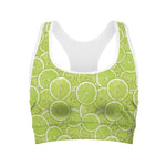 Green Lime Slices Pattern Print Women's Sports Bra