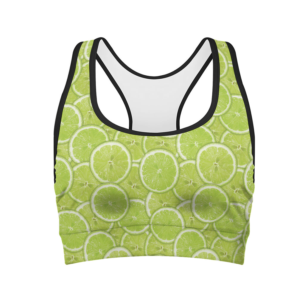 Green Lime Slices Pattern Print Women's Sports Bra