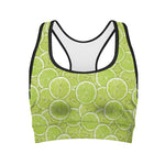 Green Lime Slices Pattern Print Women's Sports Bra
