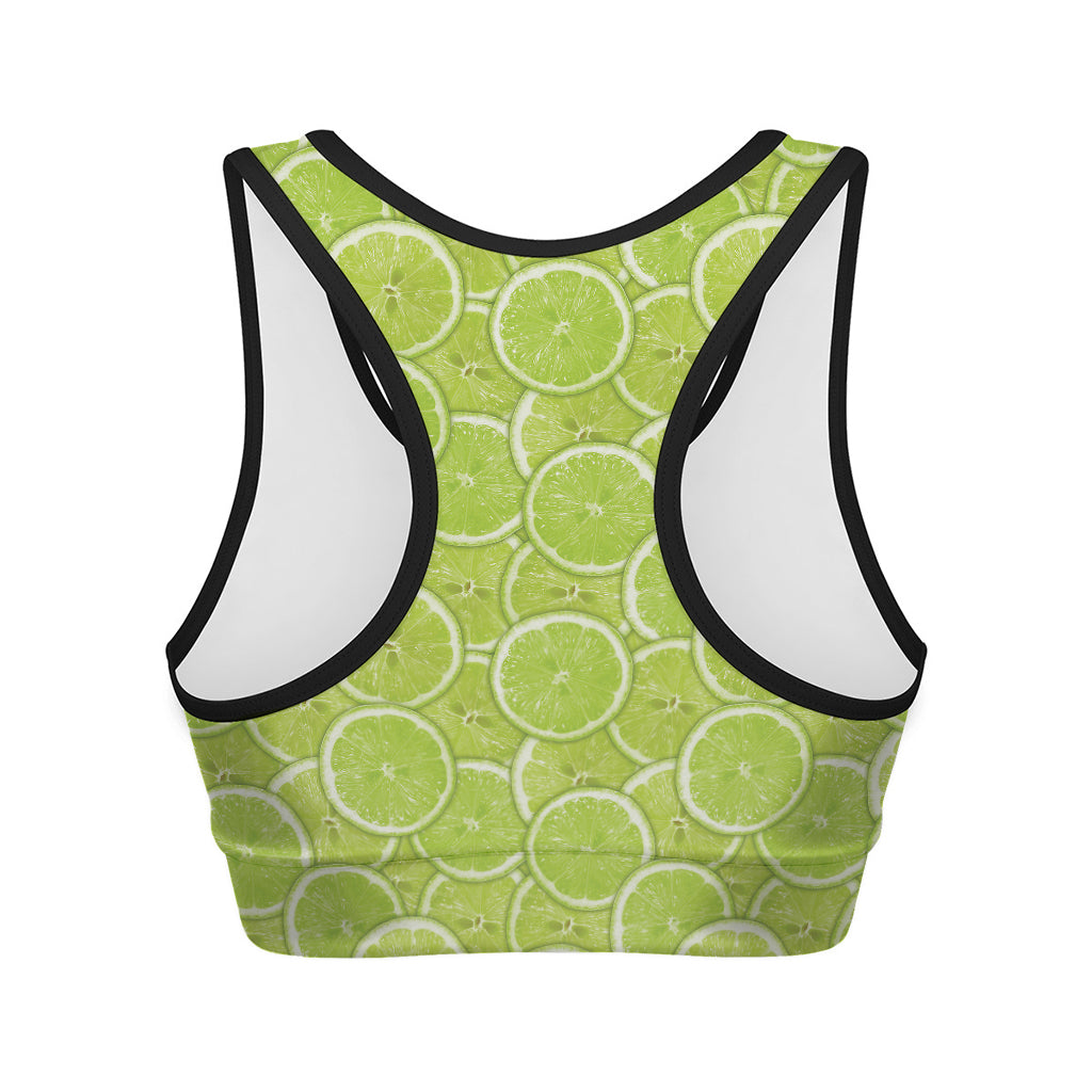 Green Lime Slices Pattern Print Women's Sports Bra