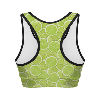 Green Lime Slices Pattern Print Women's Sports Bra