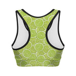 Green Lime Slices Pattern Print Women's Sports Bra