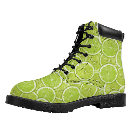 Green Lime Slices Pattern Print Work Boots