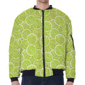 Green Lime Slices Pattern Print Zip Sleeve Bomber Jacket