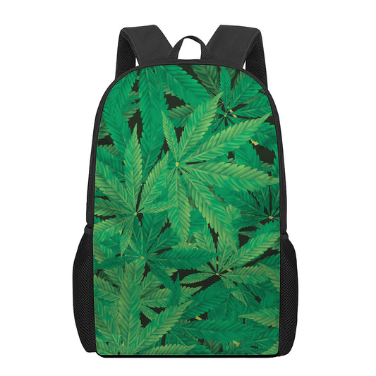 Green Marijuana Leaf Print 17 Inch Backpack