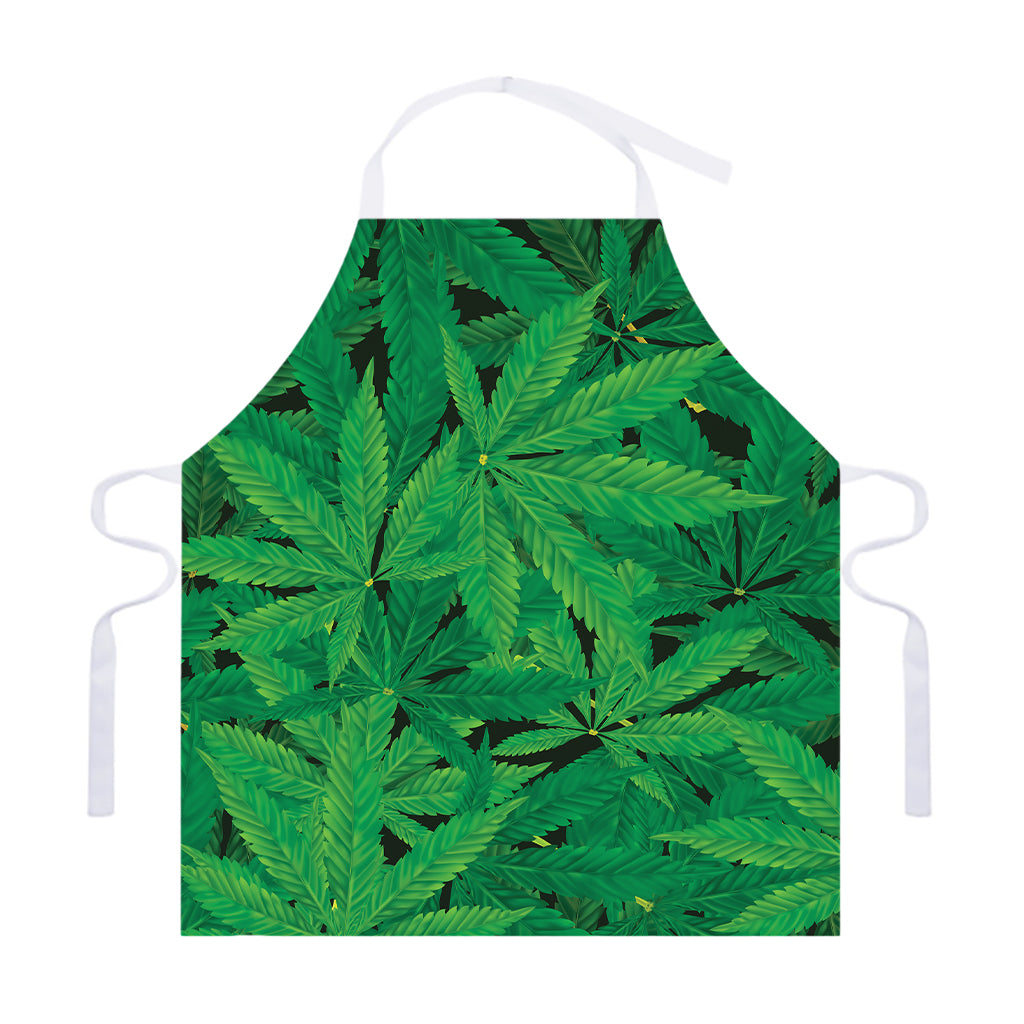 Green Marijuana Leaf Print Adjustable Apron