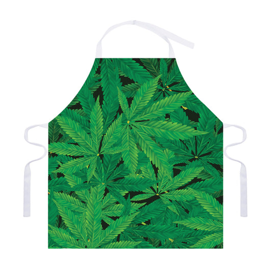 Green Marijuana Leaf Print Adjustable Apron
