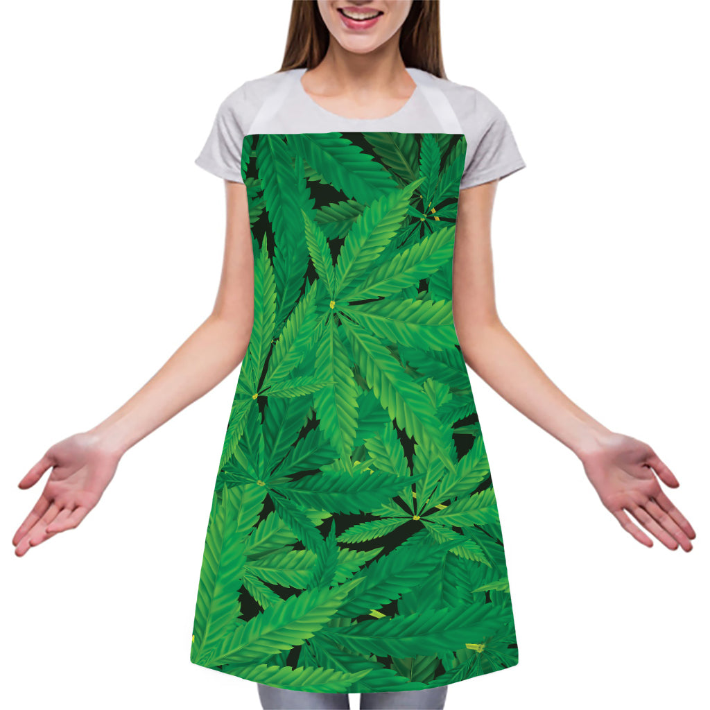 Green Marijuana Leaf Print Adjustable Apron