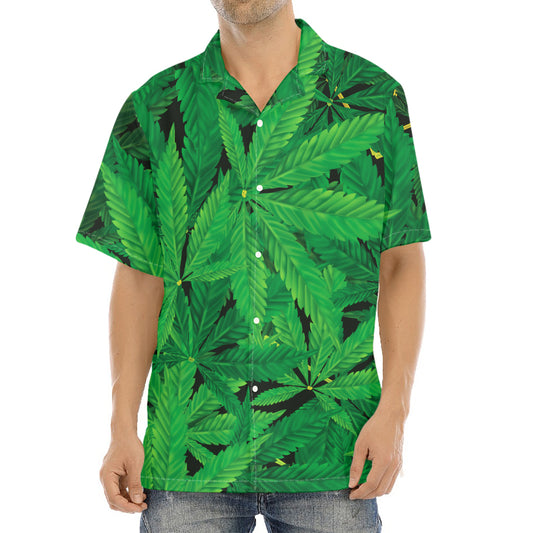 Green Marijuana Leaf Print Aloha Shirt