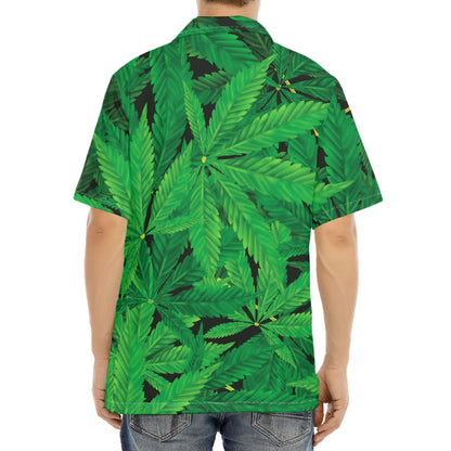 Green Marijuana Leaf Print Aloha Shirt