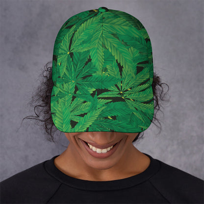 Green Marijuana Leaf Print Baseball Cap
