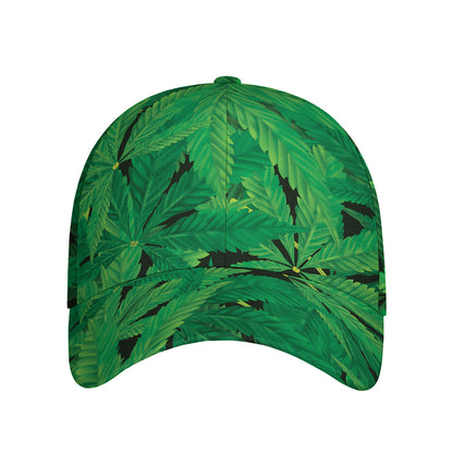 Green Marijuana Leaf Print Baseball Cap