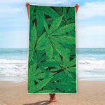 Green Marijuana Leaf Print Beach Towel