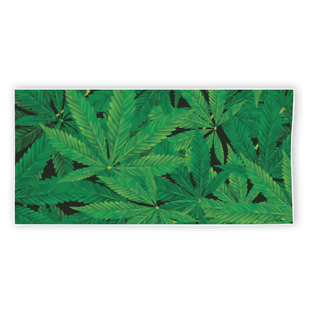 Green Marijuana Leaf Print Beach Towel