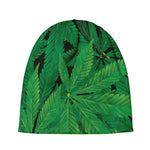 Green Marijuana Leaf Print Beanie