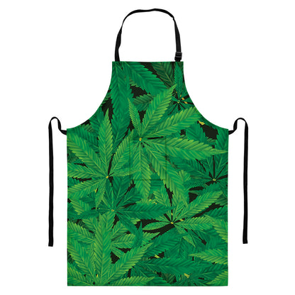 Green Marijuana Leaf Print Bib Apron With Pocket