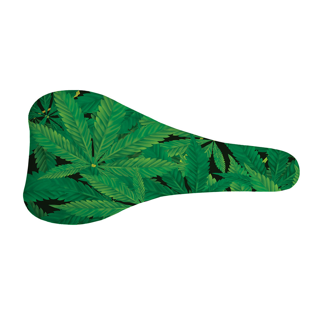 Green Marijuana Leaf Print Bicycle Seat Cover