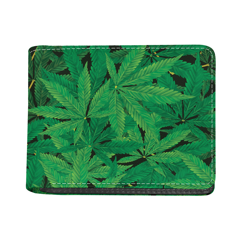 Green Marijuana Leaf Print Bifold Wallet