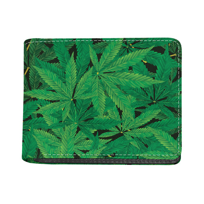 Green Marijuana Leaf Print Bifold Wallet