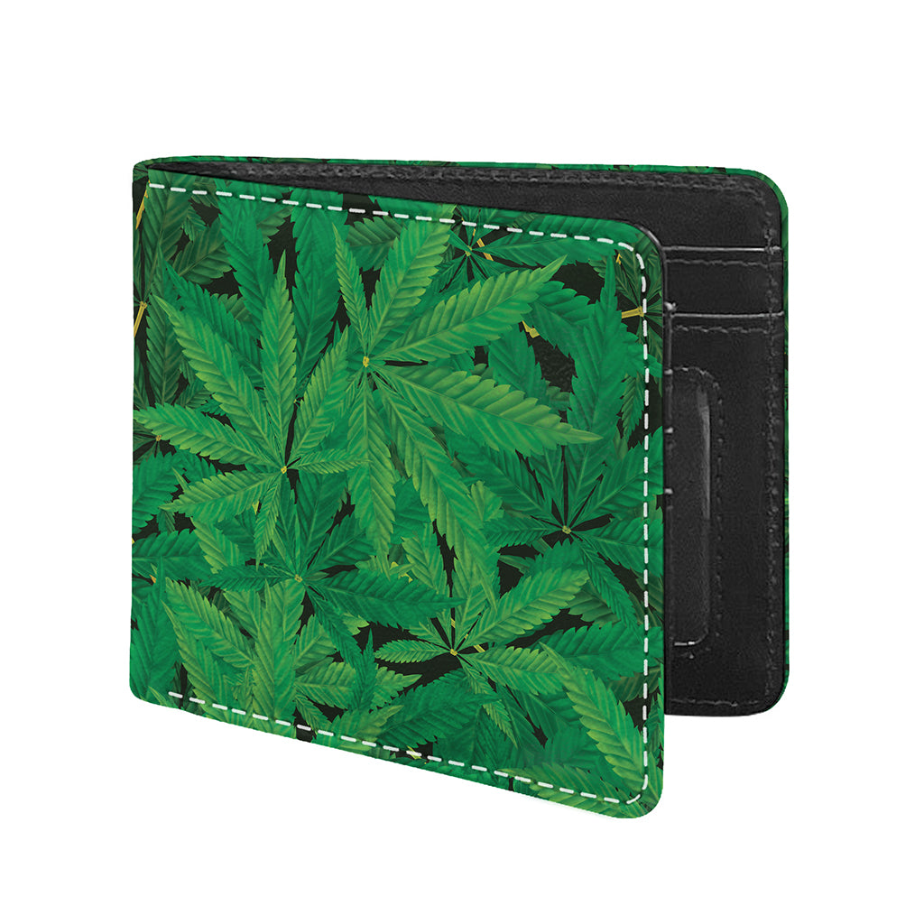 Green Marijuana Leaf Print Bifold Wallet