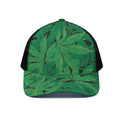 Green Marijuana Leaf Print Black Mesh Trucker Hat