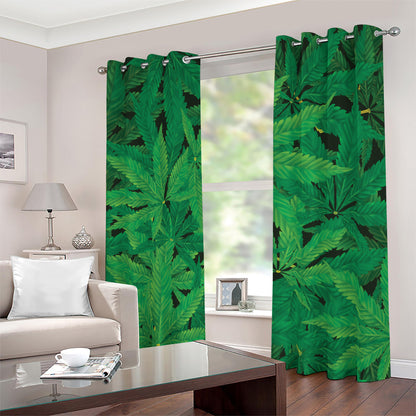 Green Marijuana Leaf Print Blackout Grommet Curtains