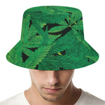 Green Marijuana Leaf Print Bucket Hat