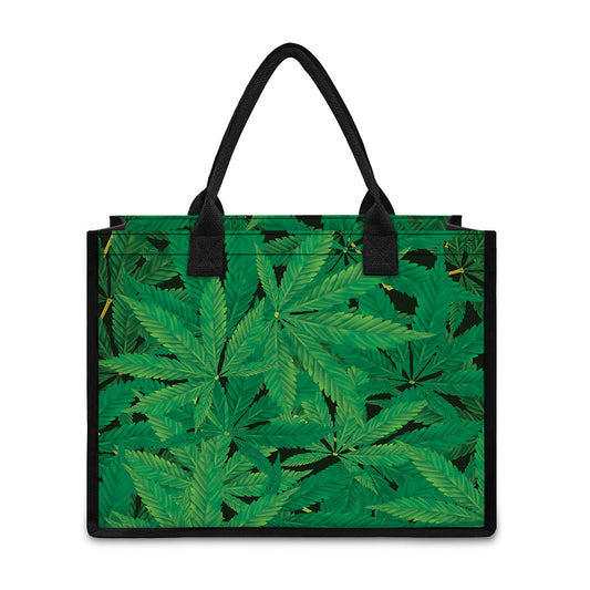 Green Marijuana Leaf Print Canvas Tote Bag