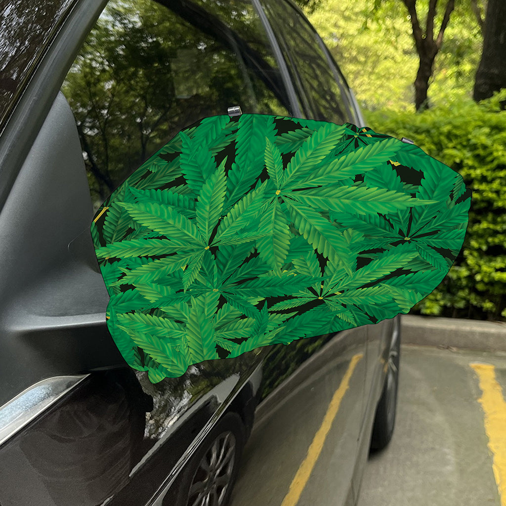 Green Marijuana Leaf Print Car Side Mirror Covers