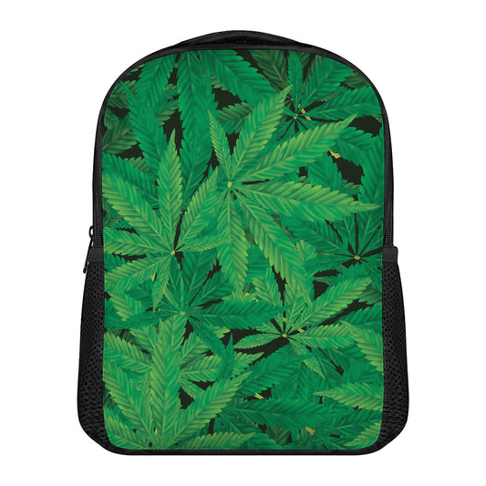 Green Marijuana Leaf Print Casual Backpack