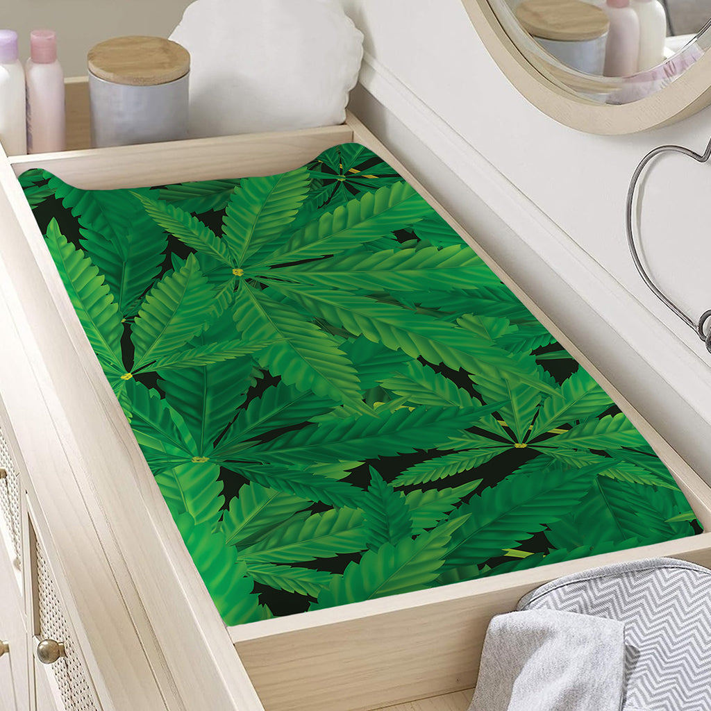 Green Marijuana Leaf Print Changing Pad Cover