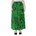 Green Marijuana Leaf Print Chiffon Maxi Skirt