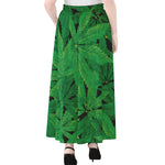 Green Marijuana Leaf Print Chiffon Maxi Skirt