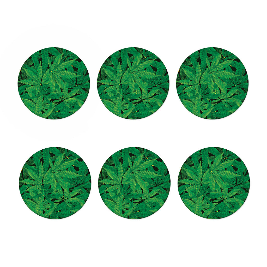 Green Marijuana Leaf Print Coaster Set
