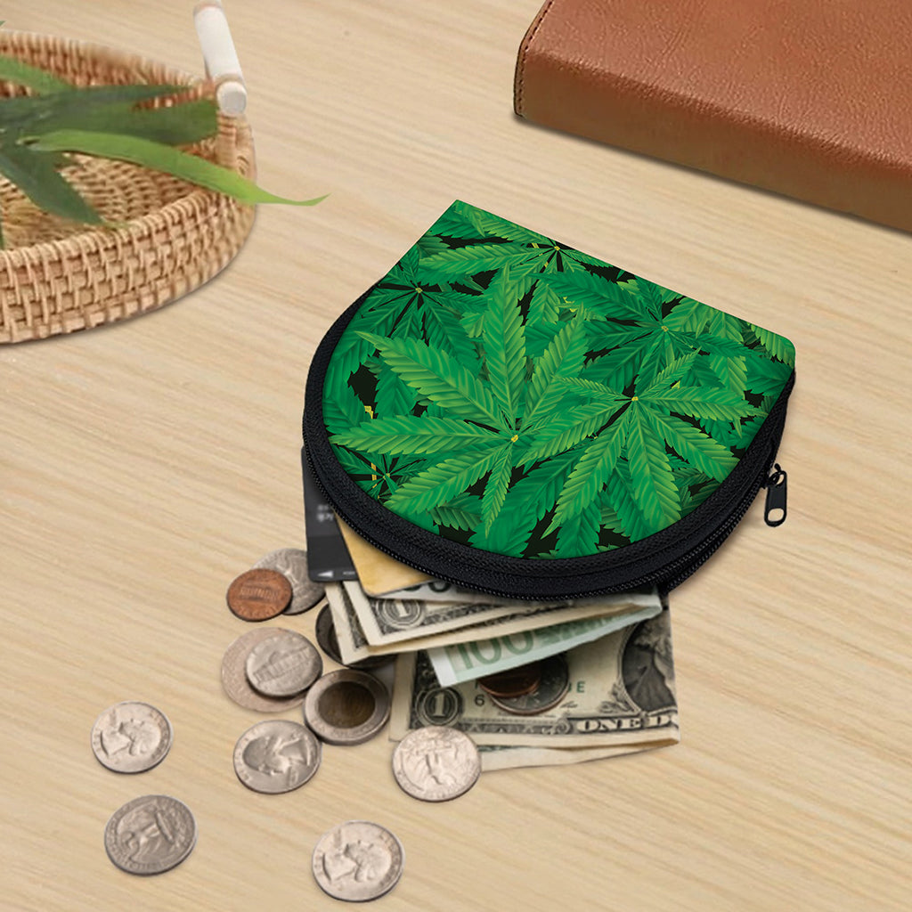 Green Marijuana Leaf Print Coin Purse