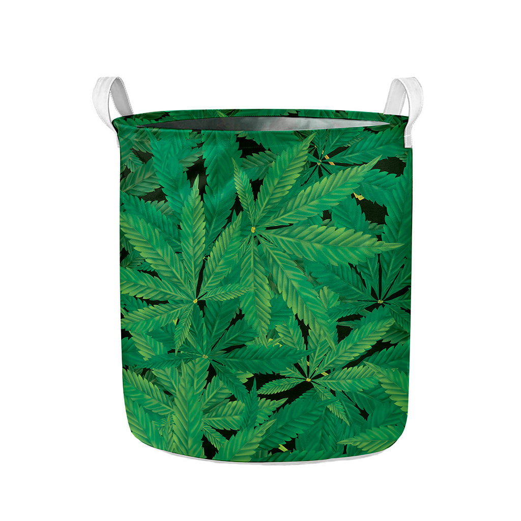 Green Marijuana Leaf Print Collapsible Laundry Basket