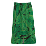Green Marijuana Leaf Print Cotton Front Slit Maxi Skirt