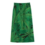 Green Marijuana Leaf Print Cotton Front Slit Maxi Skirt
